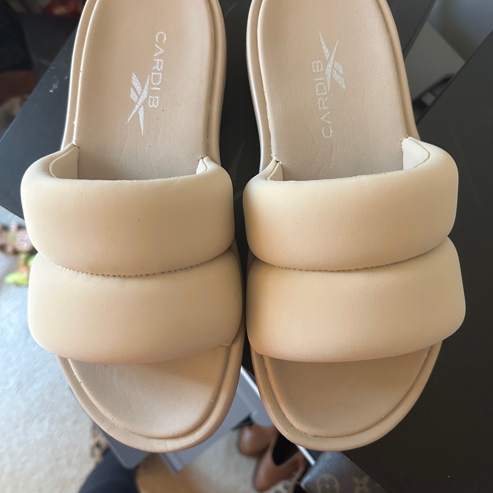 Reebok Cardi B slides, Cream Slides barely worn